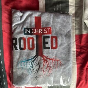 Gildan Gray and Red Short Sleeve Tee with Rooted Design